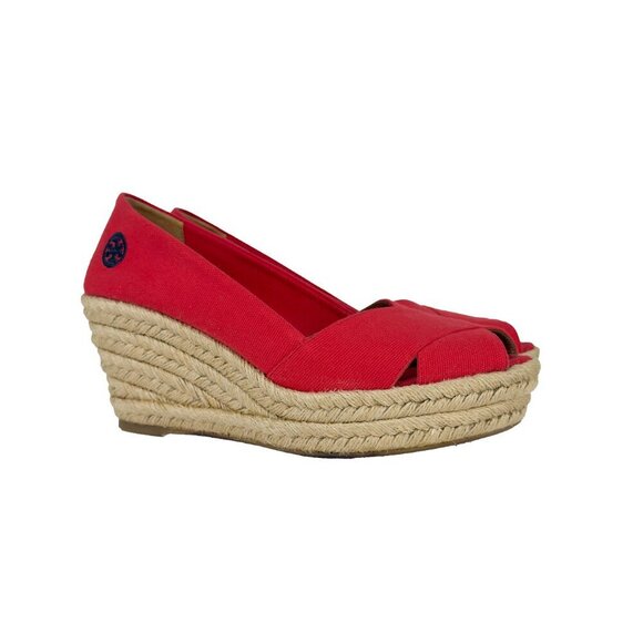 TORY BURCH Filipa Wedges Espadrilles Peep toes Red Size 9 B - Picture 1 of 15